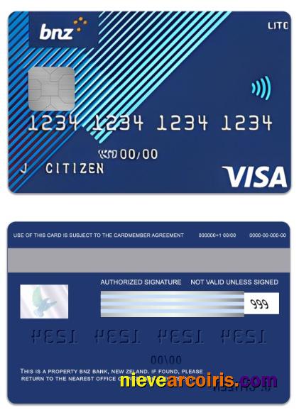 New Zeland BNZ Bank lite visa card